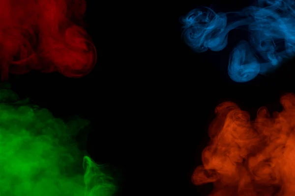 Magische Muster Mehrfarbiger Zigarettendampfwolken Auf Dunklem Hintergrund Objekte Für Das — Stockfoto