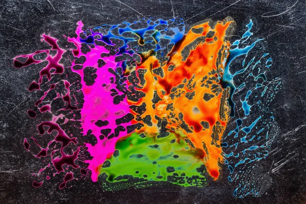 Abstracción Acuarela Multicolor Sobre Interesante Fondo Oscuro Con Arañazos Concepto — Foto de Stock