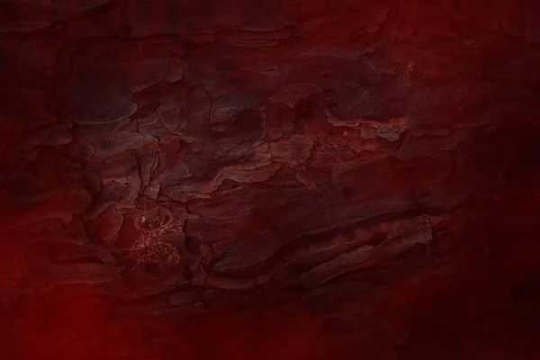 Mystischer Roter Nebel Dunkel Und Geheimnisvoll Kiefernstamm Ungewöhnliche Umgebung Konzept — Stockfoto
