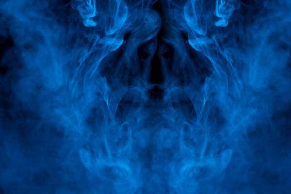 Mystical pattern of cigarette blue vapor in thick fog. abstraction for design concept of smoking