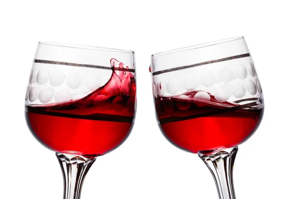 Two Vintage Glasses Red Wine Beautiful Patterns Objects Design White — Stock Photo, Image