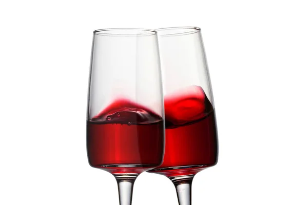 Dois Copos Vinho Tinto Transparente Bonito Com Respingo Espetacular Objetos — Fotografia de Stock