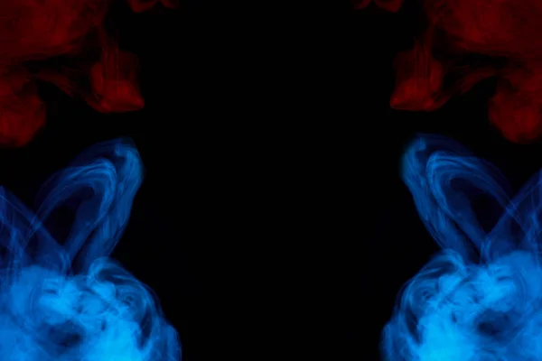 Red Blue Patterns Mystical Cigarette Vapor Thick Clouds Dark Background — Stock Photo, Image