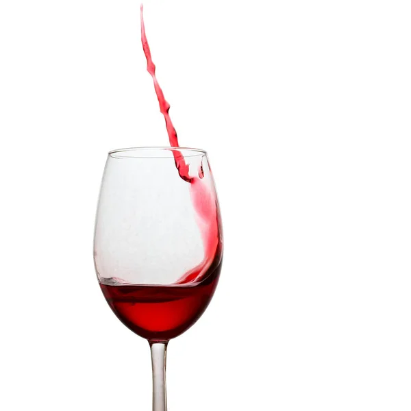 Alto Copo Vinho Tinto Brilhante Splash Closeup Conceito Fundo Branco — Fotografia de Stock