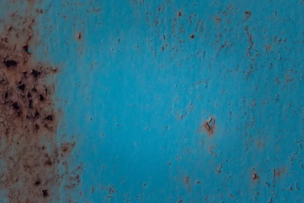 Textura Artística Uma Folha Metal Coberta Com Tinta Azul Ferrugem — Fotografia de Stock