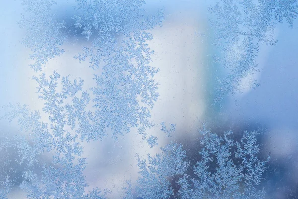Lesklé Led Vzory Báječné Zimní Abstrakce Zamrzlé Sklo Zblízka Koncept — Stock fotografie