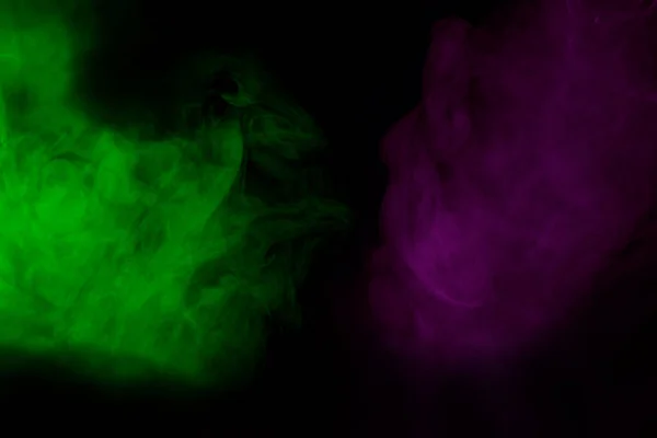 Green Purple Thick Clouds Cigarette Vapor Dark Background Smoking Concept — Stock Photo, Image