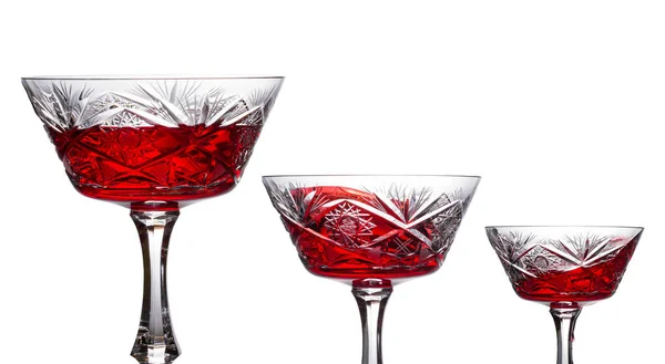 Three Vintage Glasses Bright Red Wine Retro Patterns Different Size — Stock Photo, Image