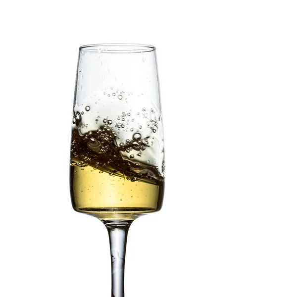 Brillante Spruzzata Vino Bianco Elegante Oggetto Vetro Bolle Eccitanti Concetto — Foto Stock
