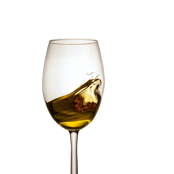Interesante Salpicadura Vino Blanco Objeto Aislado Vidrio Transparente Para Publicidad — Foto de Stock