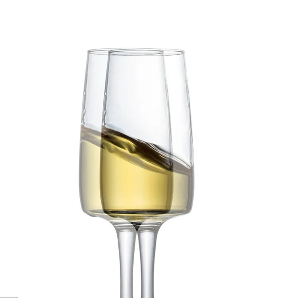 Kleine Welle Von Weißwein Einer Verzerrten Eleganten Glasnahaufnahme Objekt Für — Stockfoto