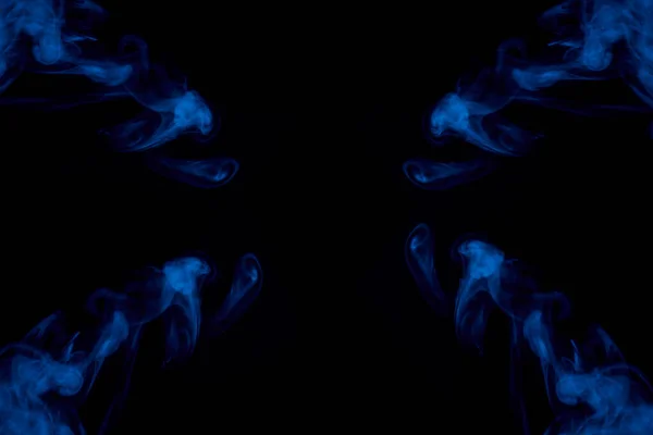 Four Mystical Blue Patterns Cigarette Vapor Dark Background Abstraction Design — Stock Photo, Image