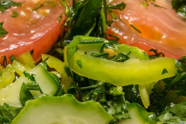 Pimienta Verde Brillante Otras Verduras Primer Plano Una Ensalada Dieta —  Fotos de Stock