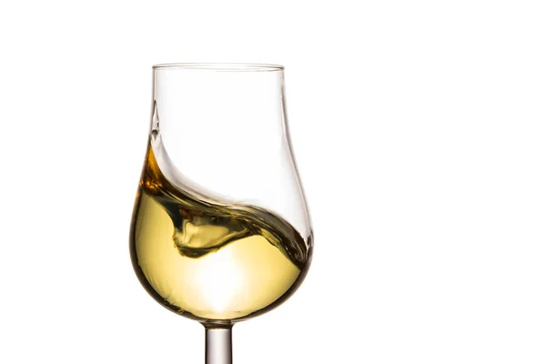 Spettacolare Spruzzata Bicchiere Vino Bianco Fondo Bianco Una Bevanda Alcolica — Foto Stock