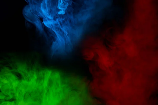 Mystische Gespenstische Muster Von Zigarettendampf Rot Blau Und Grün Geheimnisvolle — Stockfoto