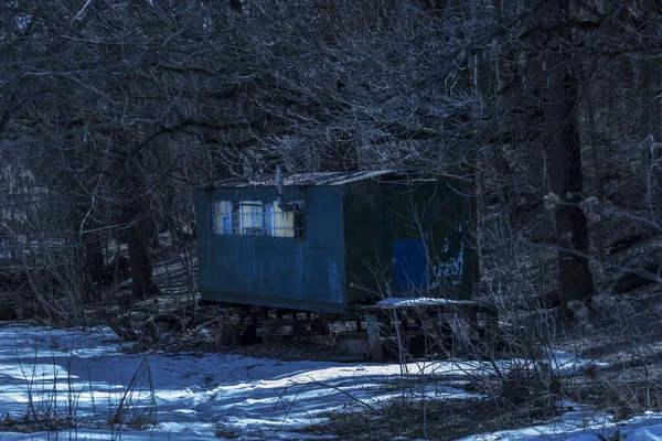 Mystérieuse Caravane Dans Une Sombre Forêt Nocturne Est Couper Souffle — Photo