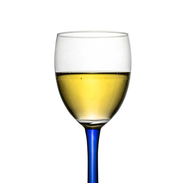Vino Bianco Elegante Bicchiere Con Sottile Concetto Gamba Blu Una — Foto Stock
