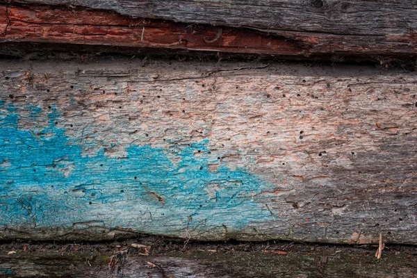 Alte Holzbohlen Nahaufnahme Mit Hellblauer Farbe Und Löchern Aus Nägeln — Stockfoto