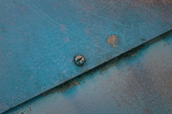 Bright Blue Texture Metal Sheets Butt Fastened Screw Diagonally Background — ストック写真