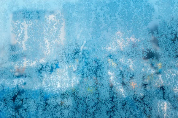 Embrujando Patrones Hielo Azul Claro Vidrio Congelado Concepto Invierno Estación — Foto de Stock