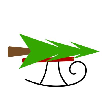 Yeşil tepeli Noel ağacı kızakların üzerinde uzanır nesneler beyaz arka plan konsepti kış tatili ve gelenekler üzerine