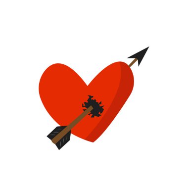 Kalbin keskin bir ok objesi tarafından beyaz arka plan konsepti olan başarısız aşk tasarımı için kırılmış.