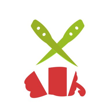 keskin çapraz bıçaklar ve beyaz arkaplan logosu üzerinde çan biberi pişirme konsepti nesnesi tasarım için