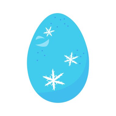 Kar tanesi desenli mavi tavuk yumurtası beyaz arka plan yiyeceği ve soğuk mevsim konsepti üzerine nesne