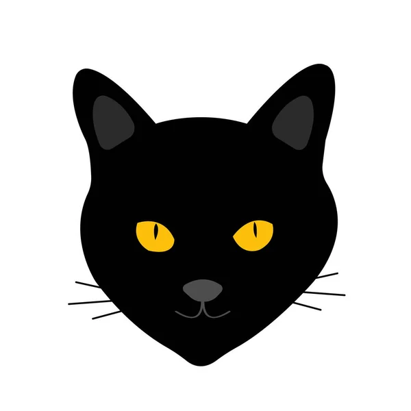 Черная Голова Кота Блестящими Оранжевыми Глазами Портрет Белом Фоне — стоковый вектор