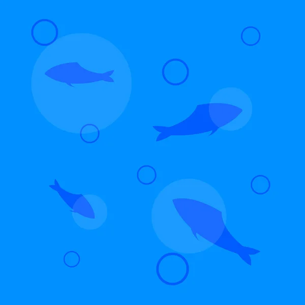 Siluetas Azules Peces Bajo Agua Burbujas Redondas Fondo Pantalla Para — Vector de stock