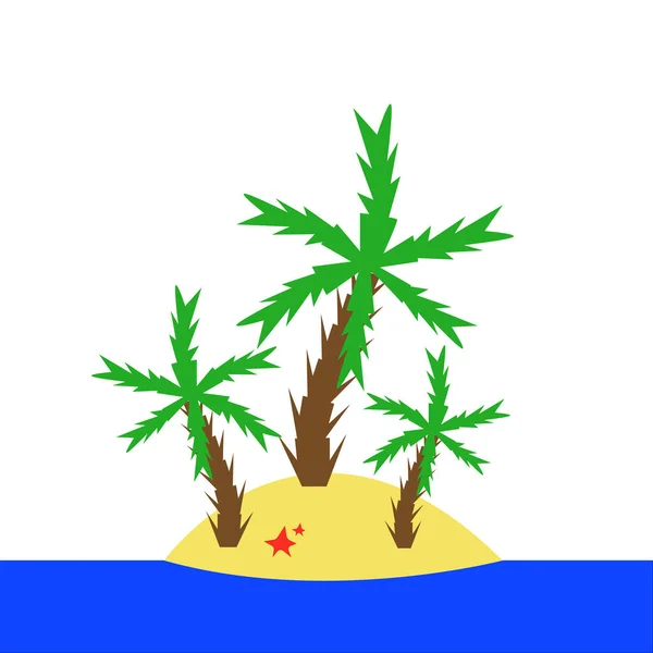 ヤシの木とヒトデのいる海のパラダイス島休暇と観光の砂浜の概念 — ストックベクタ