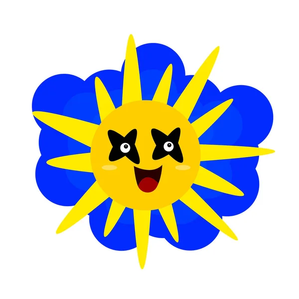 Personagem Desenho Animado Sol Brilhante Com Olhos Brilhantes Pretos Objeto —  Vetores de Stock