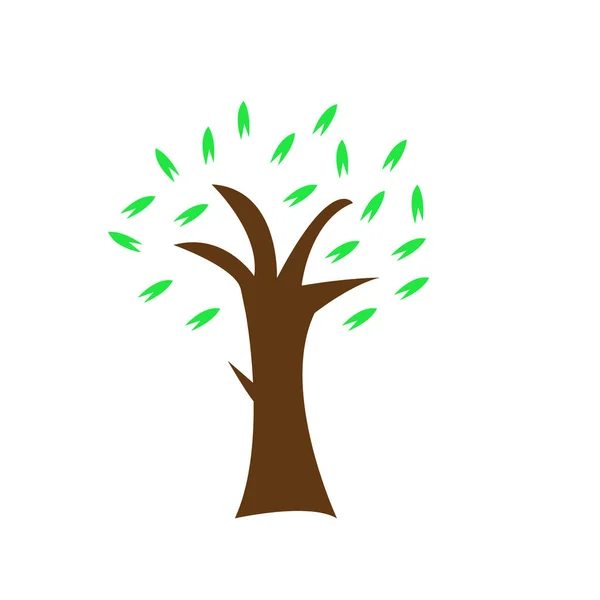 Logo Tronc Arbre Brun Avec Des Branches Acérées Vert Lumineux — Image vectorielle