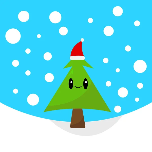 Arbre Noël Dans Personnage Dessin Animé Santa Chapeau Souriant Tandis — Image vectorielle