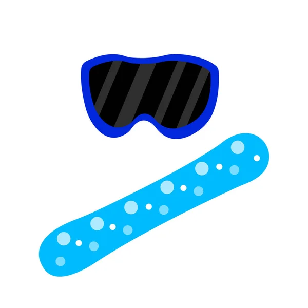 Blue Snowboard White Patterns Goggles Dark Glass Object White Background — Stock Vector