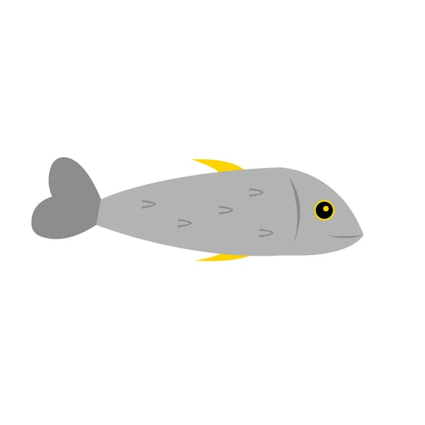 Peixe Cinzento Com Objeto Barbatanas Laranja Brilhante Personagem Desenho Animado —  Vetores de Stock