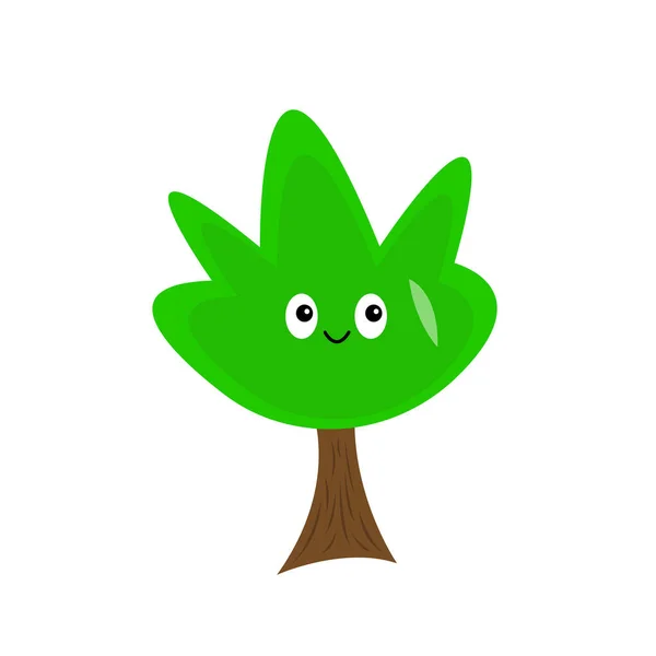 Árbol Verde Del Bosque Con Ojos Brillantes Lindo Objeto Sonrisa — Vector de stock