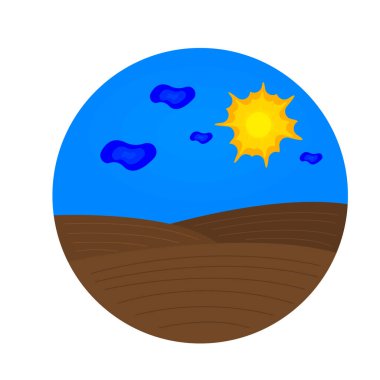 Mavi gökyüzü altında kahverengi alanlar bulutlar ve parlak güneş ışığı konsepti tarım ve sanayi yuvarlak logosu tasarım için