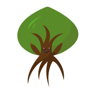 Beyaz arka plan doğa ve mistisizm kavramına gülümseyen neşeli çizgi film karakteri ateşin yansıtıldığı oyulmuş üçgen gözlü hayalet ağacı.