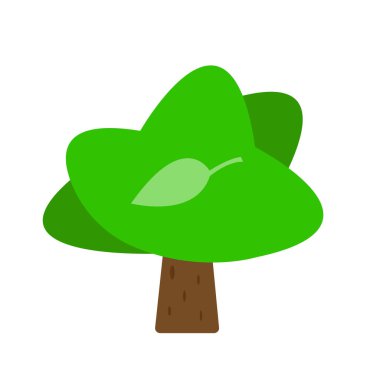 Yeşil kaplamalı ağaç ve şeffaf yaprak desenli ekoloji ve beyaz arkaplanda doğa kavramı nesnesi