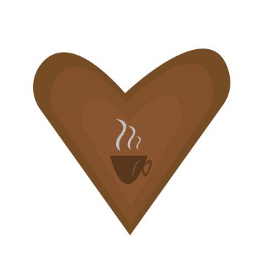 Kahve fincanı ve kahverengi kalp arka planındaki gri buhar popüler sıcak içecek konseptini tasarlamak için.