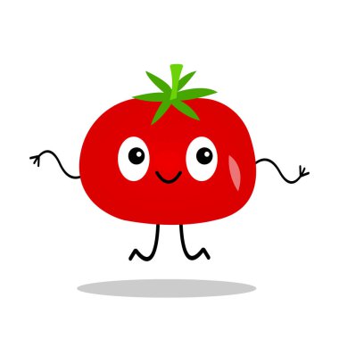 Büyük gözlü, olgun bir domates ve beyaz bir sebze ve tarım kavramına atlayan sevimli bir çizgi film karakteri.