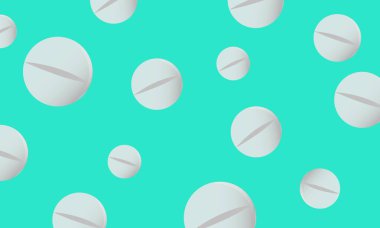 Mavi arka plan üzerinde yuvarlak gri haplar. Tasarım için tıp ve sağlık duvar kağıdı konsepti.