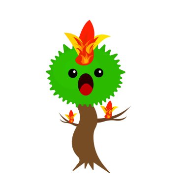 Orman ağacı korkudan çığlık atıyor. Bir ateş yanıyor. Parlak bir çiçeğe benziyor. Doğa ve çevre kavramı.