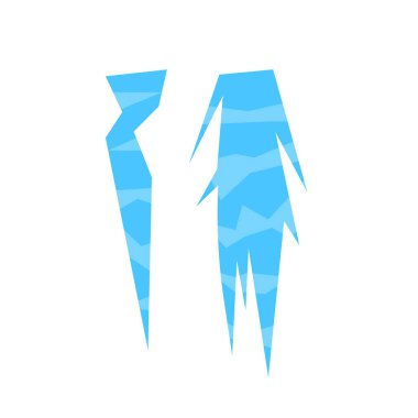 Parlak desenli mavi buz saçakları. Beyaz arka planda soğuk mevsim nesneleri.