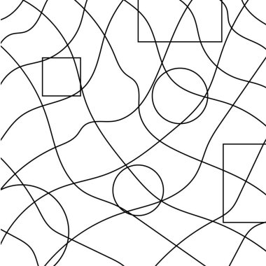 siyah dalgalı çizgiler kareler ve daireler tasarım için duvar kağıtları