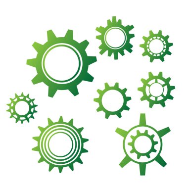 Beyaz arkaplanda tasarım için farklı şekillerde yeşil simgeler kümesi.