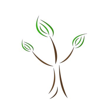 Sivri çizgilerin doğal logosu. Kahverengi dallar ve yeşil yapraklar. Beyaz arkaplanda çevre kavramı nesnesi.