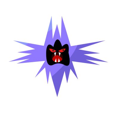 Sivri dişli, siyah dişli, şeytani kırmızı gözlü Mor Hayalet Cadılar Bayramı ve mistisizm kavramına karşı çıkıyor.