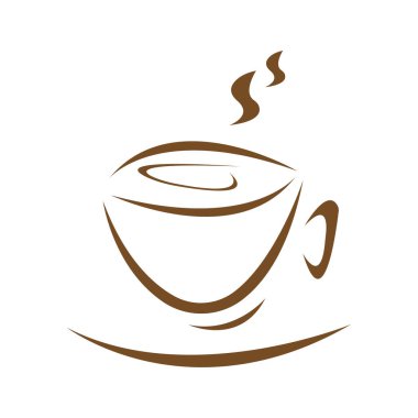 Canlandırıcı bir bardak içecek ve beyaz arka planda tasarım için sıcak buhar kahve konsepti logosu.